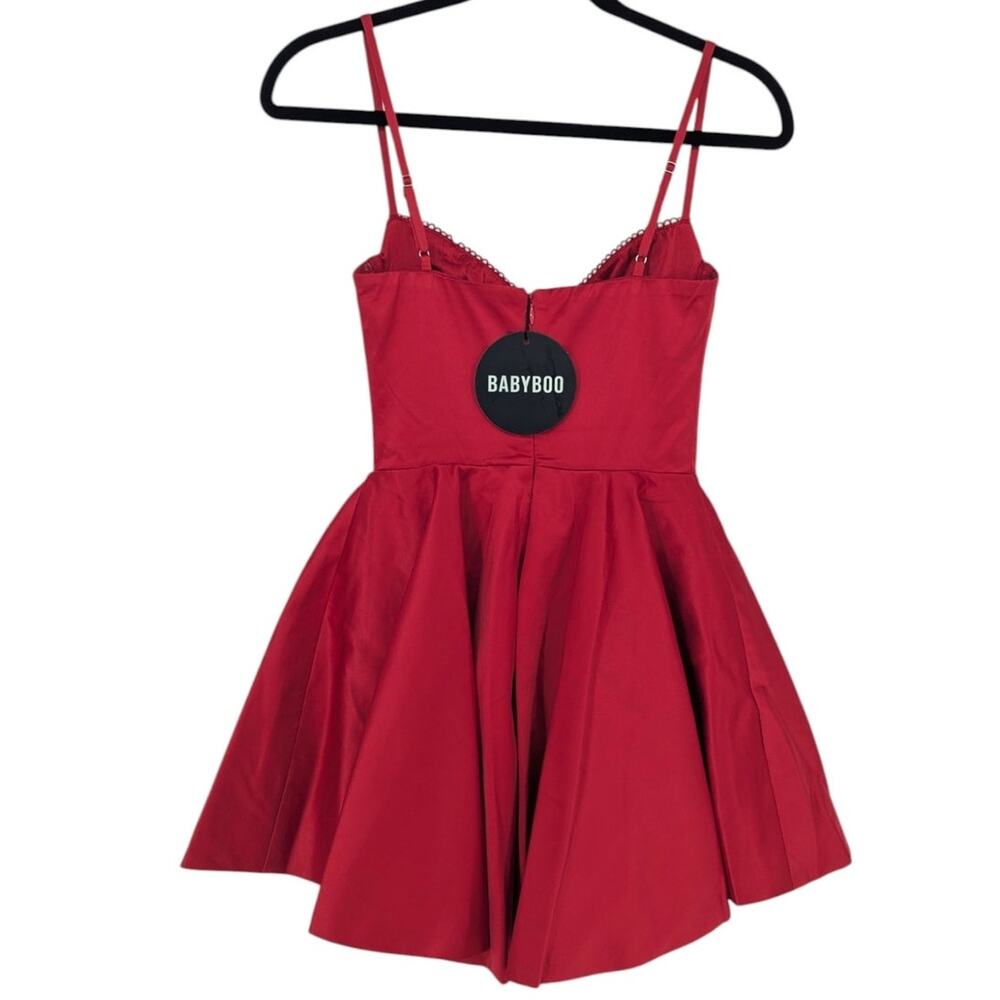 Babyboo Poppy Red Satin Corset Bustier Fit Flare Mini Dress XS NWT - Picture 3 of 4